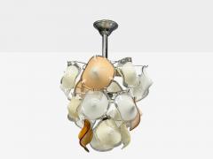Mid Century Modern Orange and White Murano Glass Chrome Pendant Light 1960s - 4630659