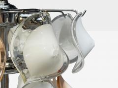 Mid Century Modern Orange and White Murano Glass Chrome Pendant Light 1960s - 4630661