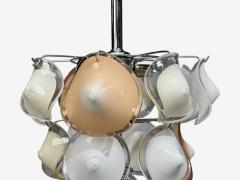 Mid Century Modern Orange and White Murano Glass Chrome Pendant Light 1960s - 4630662