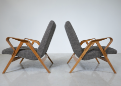 Mid Century Modern Pair of Armchairs 1950s Czech Republic New Upholstery  - 3417328