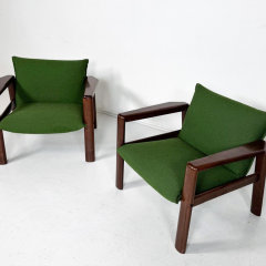 Mid Century Modern Pair of Armchairs Green Fabric and Wood Italy 1960s - 4034475
