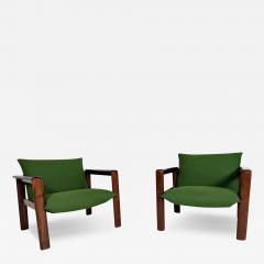 Mid Century Modern Pair of Armchairs Green Fabric and Wood Italy 1960s - 4036577
