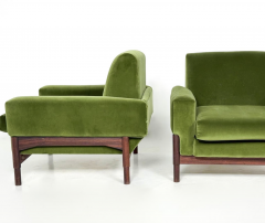 Mid Century Modern Pair of Armchairs Wood and Green Velvet 1960s - 4323965