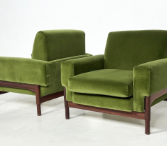 Mid Century Modern Pair of Armchairs Wood and Green Velvet 1960s - 4323967