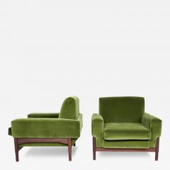 Mid Century Modern Pair of Armchairs Wood and Green Velvet 1960s - 4326616