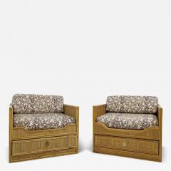 Mid Century Modern Pair of Bamboo and Rattan Armchairs with Drawers Italy 1960 - 3560895