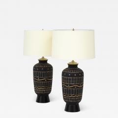 Mid Century Modern Pair of Black Painted Lamps - 2413392