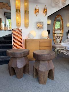 Mid Century Modern Pair of Brutalist Massive Wood Mushroom Stools Italy 1960s - 4791650