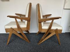 Mid Century Modern Pair of Compass Wood Armchairs Italy 1960s - 2950235