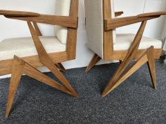 Mid Century Modern Pair of Compass Wood Armchairs Italy 1960s - 2950237