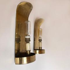 Mid Century Modern Pair of Curved Brass Sconces - 1844916