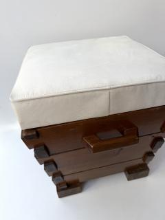 Mid Century Modern Pair of Handle Stools Wood Italy 1970s - 4790203