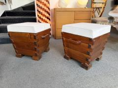 Mid Century Modern Pair of Handle Stools Wood Italy 1970s - 4790204