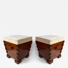 Mid Century Modern Pair of Handle Stools Wood Italy 1970s - 4790312