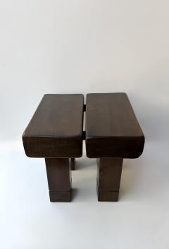 Mid Century Modern Pair of Massive Wood Stools Italy 1960s - 4790382