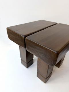 Mid Century Modern Pair of Massive Wood Stools Italy 1960s - 4790385