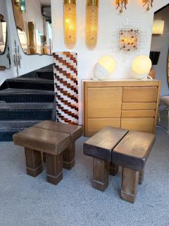 Mid Century Modern Pair of Massive Wood Stools Italy 1960s - 4790388