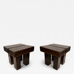 Mid Century Modern Pair of Massive Wood Stools Italy 1960s - 4790532