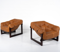 Mid Century Modern Pair of Percival Lafer Armchairs Wood and Leather 1960s - 3756075