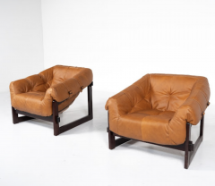 Mid Century Modern Pair of Percival Lafer Armchairs Wood and Leather 1960s - 3756083