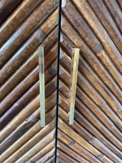 Mid Century Modern Pair of Rattan Malacca Brass Cupboards Cabinets Italy 1980s - 4198926