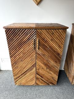Mid Century Modern Pair of Rattan Malacca Brass Cupboards Cabinets Italy 1980s - 4198928