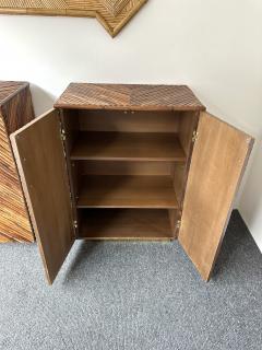 Mid Century Modern Pair of Rattan Malacca Brass Cupboards Cabinets Italy 1980s - 4198930