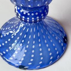 Mid Century Modern Pair of Tall Blue Ribbed Murano Glass Vases - 4259309
