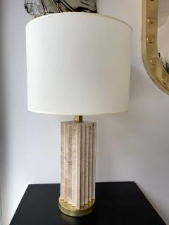 Mid Century Modern Pair of Travertine and Brass Lamps - 2556635