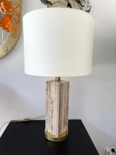 Mid Century Modern Pair of Travertine and Brass Lamps - 2556636