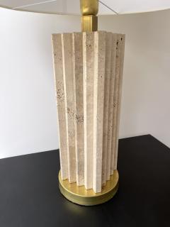Mid Century Modern Pair of Travertine and Brass Lamps - 2556637
