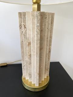 Mid Century Modern Pair of Travertine and Brass Lamps - 2556639