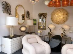 Mid Century Modern Pair of Travertine and Brass Lamps - 2556641