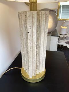 Mid Century Modern Pair of Travertine and Brass Lamps - 2556642