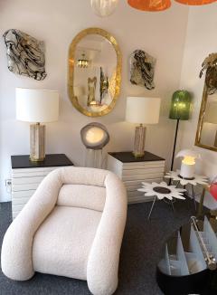 Mid Century Modern Pair of Travertine and Brass Lamps - 2556643