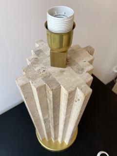 Mid Century Modern Pair of Travertine and Brass Lamps - 2556645