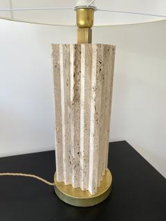 Mid Century Modern Pair of Travertine and Brass Lamps - 2556646