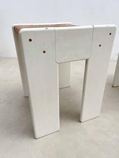 Mid Century Modern Pair of White Brown Stools - 2838037