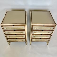 Mid Century Modern Pair of Wood Brass Beige Opaline Glass Night Stands - 2814329