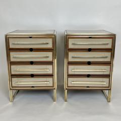 Mid Century Modern Pair of Wood Brass Beige Opaline Glass Night Stands - 2814332