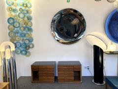 Mid Century Modern Pair of Wood Brass Mirror Nightstands Italy 1970s - 3370459