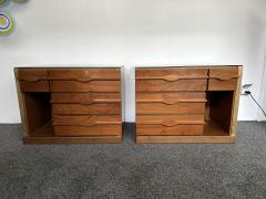 Mid Century Modern Pair of Wood Brass Mirror Nightstands Italy 1970s - 3370461