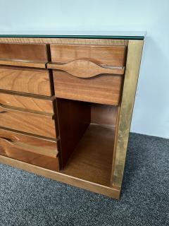 Mid Century Modern Pair of Wood Brass Mirror Nightstands Italy 1970s - 3370463