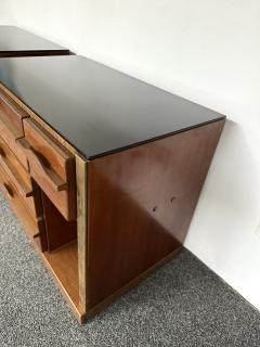 Mid Century Modern Pair of Wood Brass Mirror Nightstands Italy 1970s - 3370465