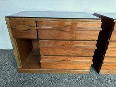 Mid Century Modern Pair of Wood Brass Mirror Nightstands Italy 1970s - 3370466
