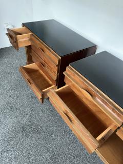 Mid Century Modern Pair of Wood Brass Mirror Nightstands Italy 1970s - 3370467