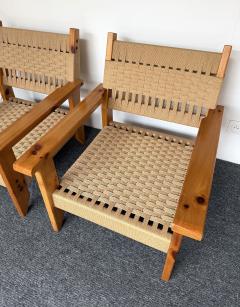 Mid Century Modern Pair of Wood and Rope Armchairs Italy 1970s - 4591422