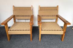 Mid Century Modern Pair of Wood and Rope Armchairs Italy 1970s - 4591425