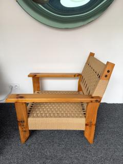 Mid Century Modern Pair of Wood and Rope Armchairs Italy 1970s - 4591433