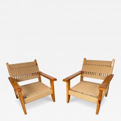Mid Century Modern Pair of Wood and Rope Armchairs Italy 1970s - 4591624